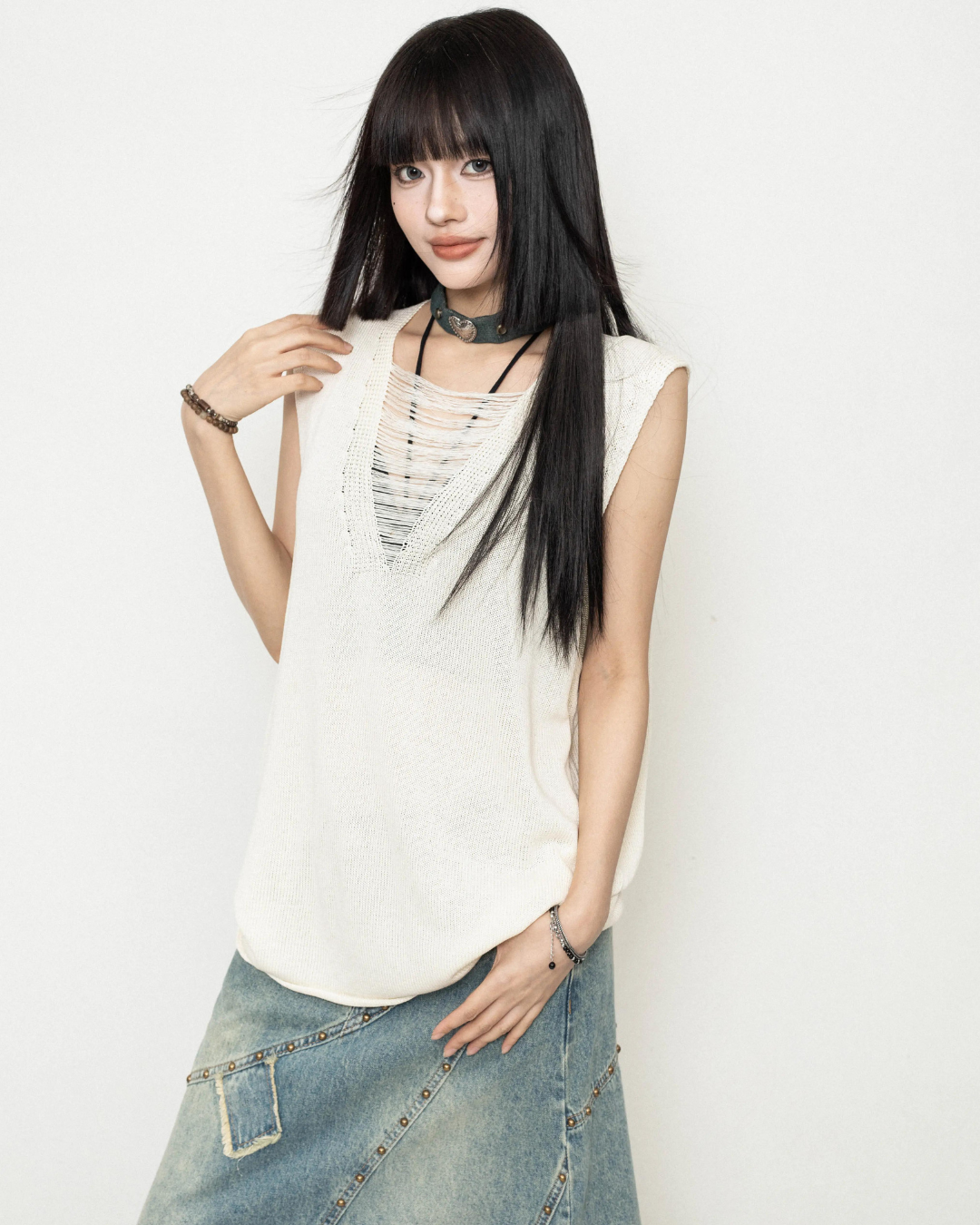 Sheer Crewneck Sleeveless Knit ZRS0071