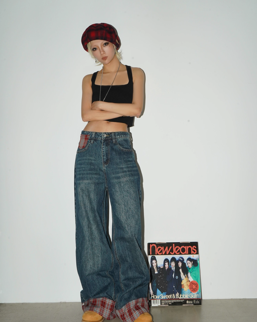 Retro Plaid Denim Jacket / Wide Denim Pants MCY0003