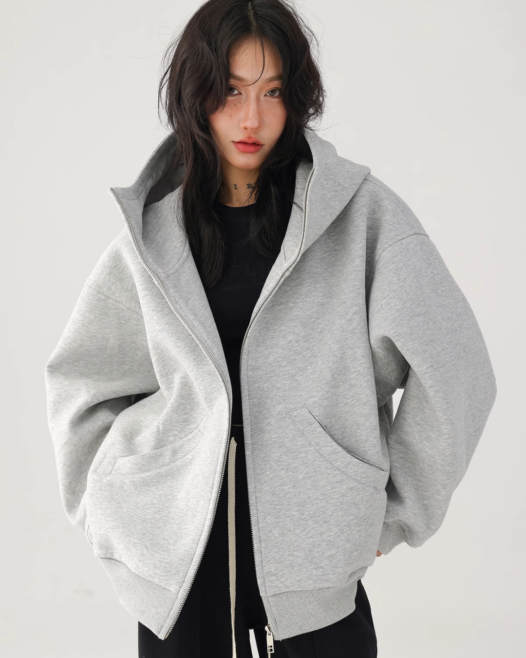 Volume Stand Neck Zip Hoodie ACS0175 – AuroraBoutique Volume Stand Neck Zip Hoodie ACS0175 – AuroraBoutique