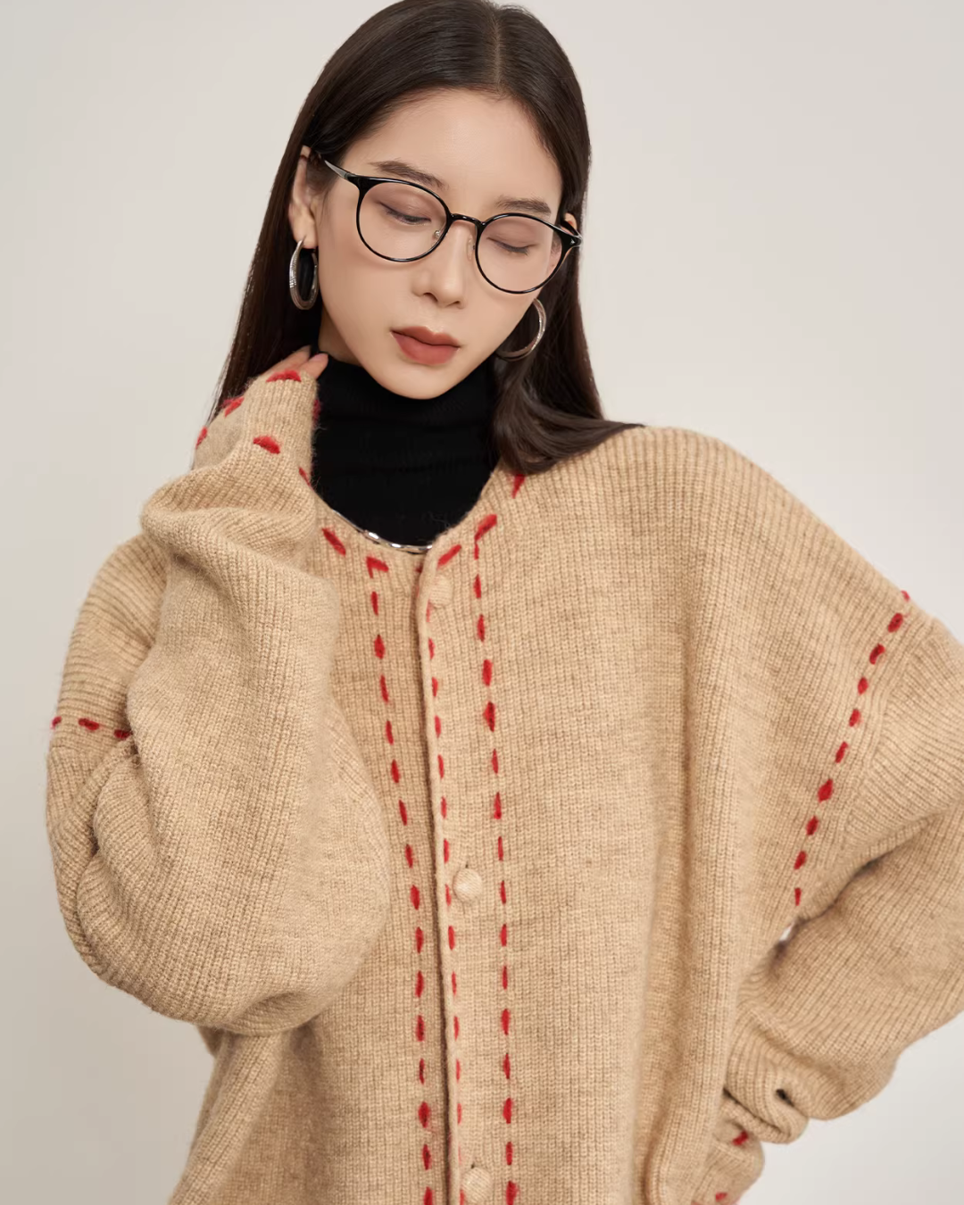 Stitched Embroidery Knit Cardigan SUY0034