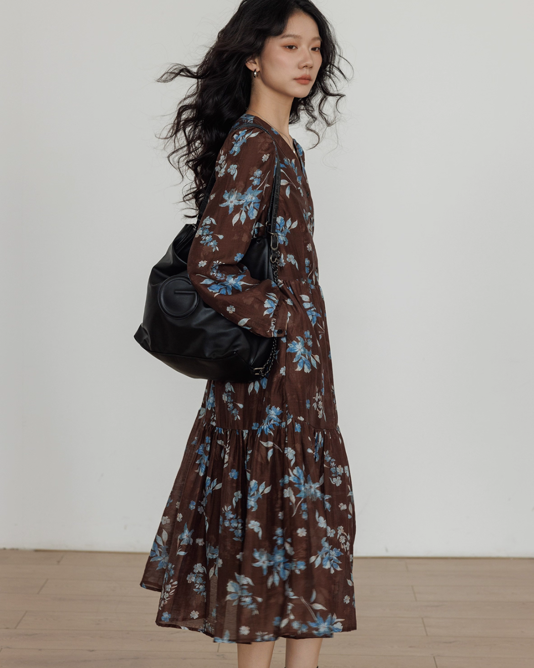 V-Neck Linen Print Elegant Dress VAS0151
