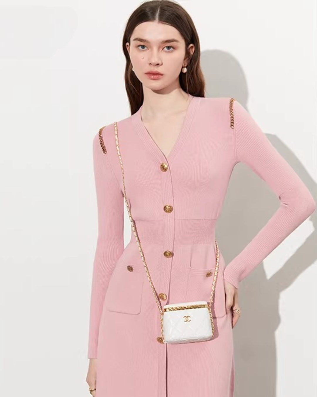 Gold Button Tight Mini Dress DPY0073