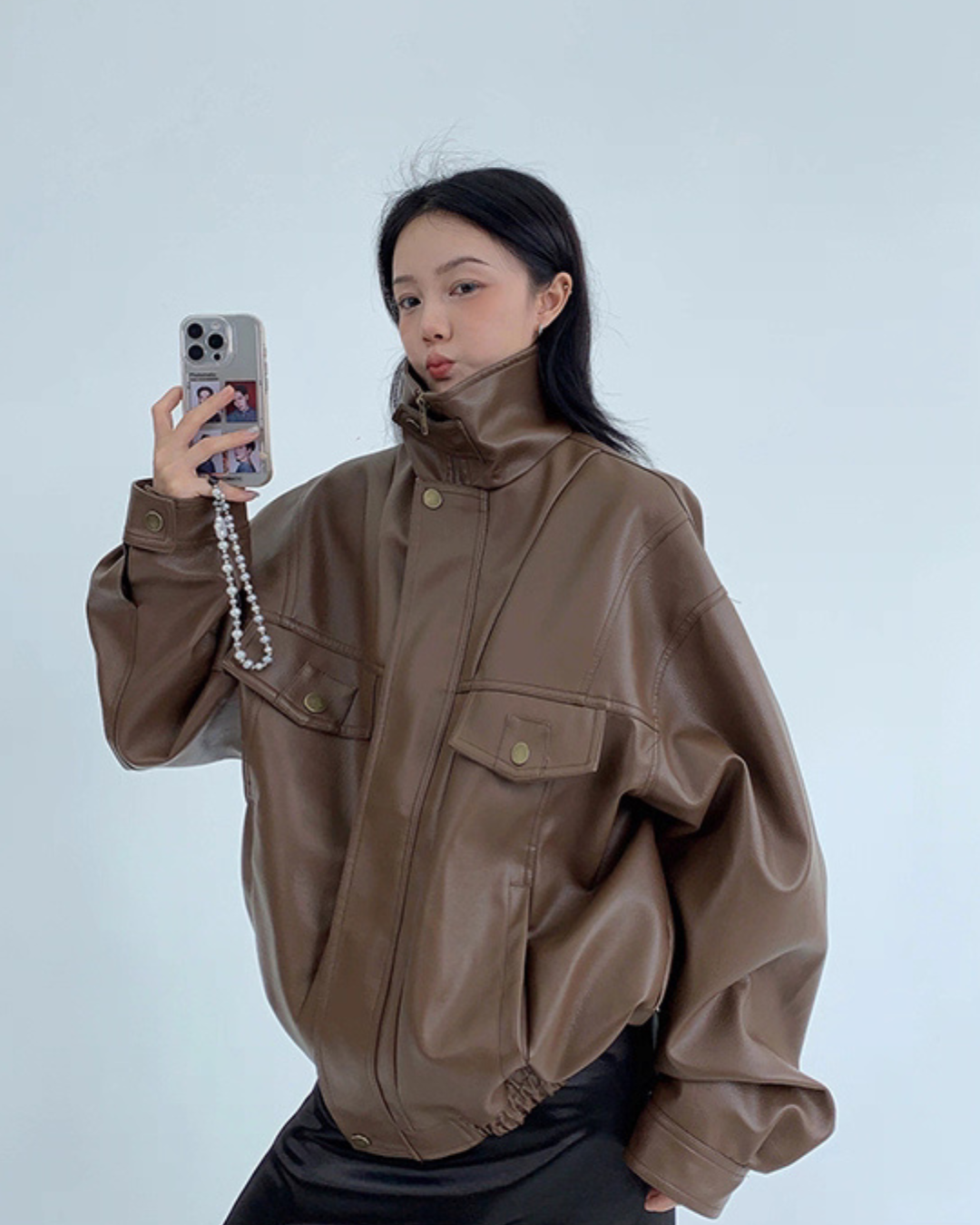 Stand Collar Fake Leather Blouson YLS0909
