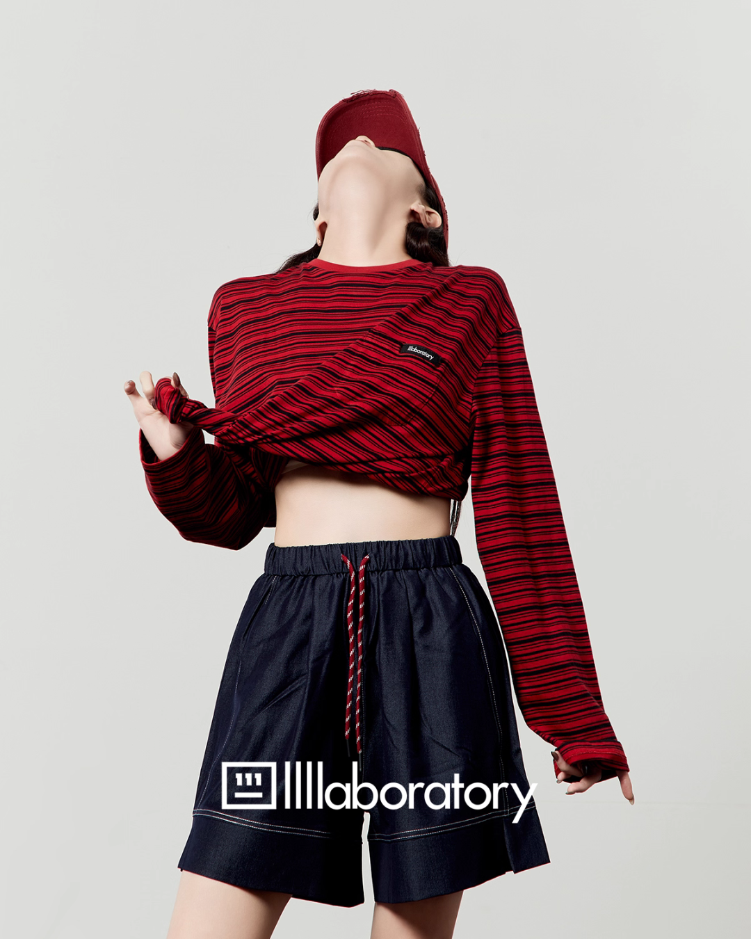 Border Long Sleeve T-Shirt / Relaxed Denim Pants LLA0517