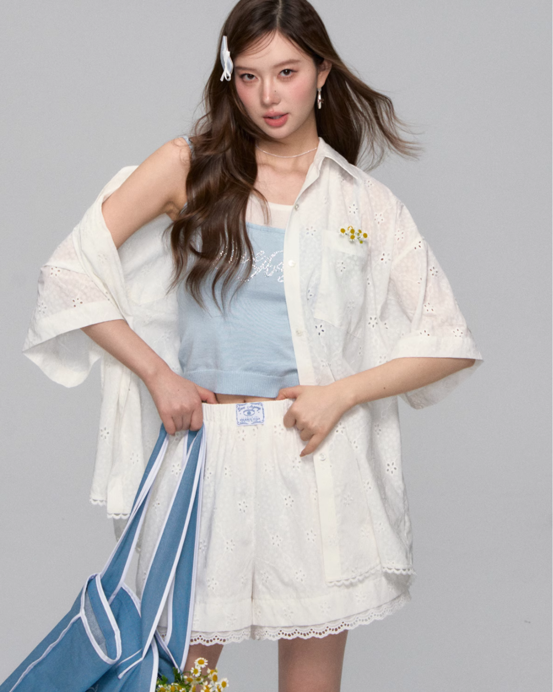 Flower Lace Short Sleeve Shirt / Half Pants ASG0043