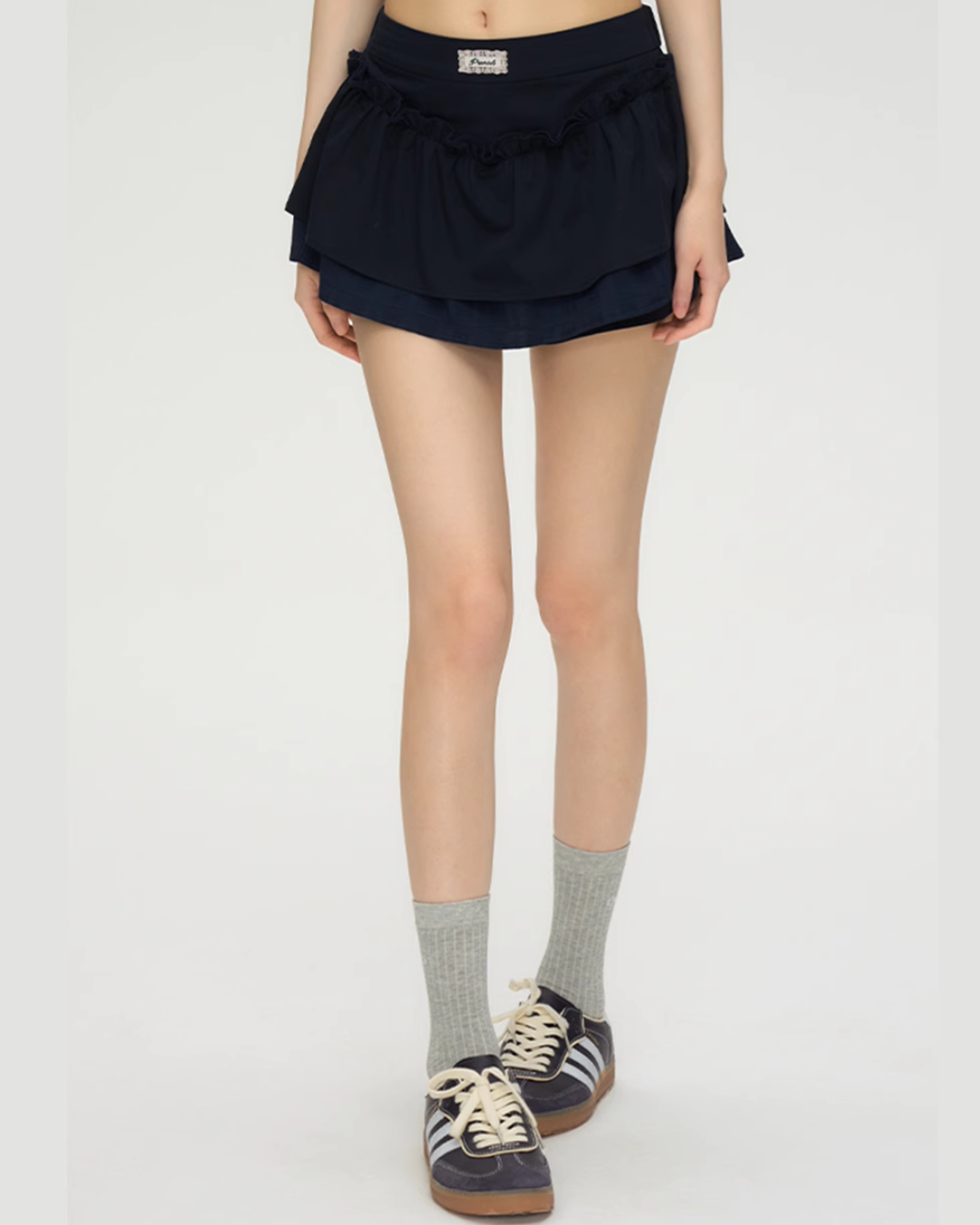 Navy Blue Double Layer Skirt PUC0017