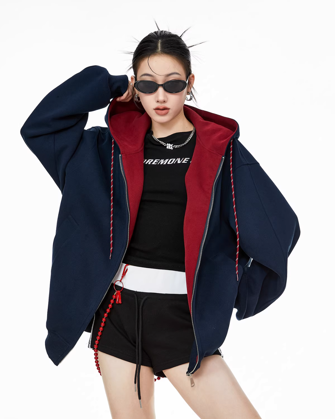 Oversized Drawstring Full Zip Hoodie ICM0073