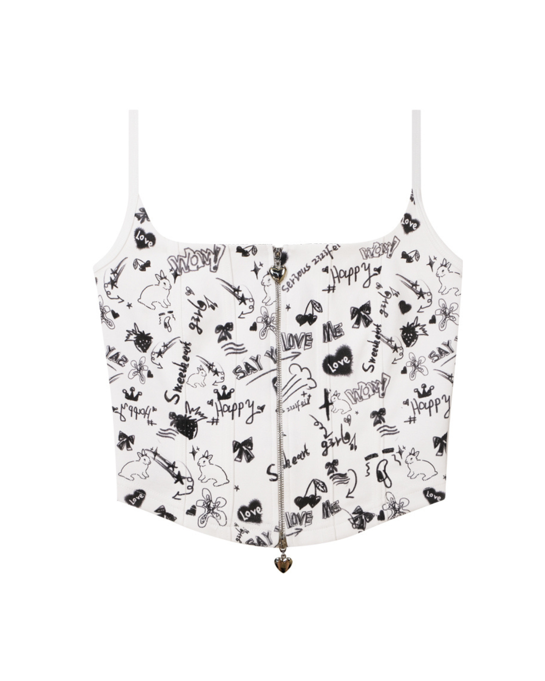 Graffiti Printed Zip Rib Camisole ZZF0252