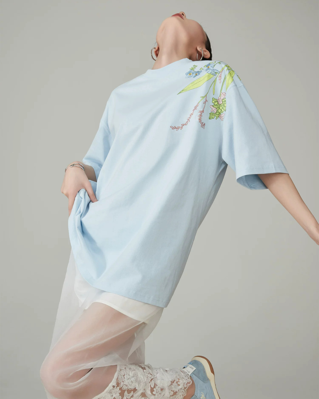 Floral Print Oversized Short-Sleeve T-Shirt FER0288