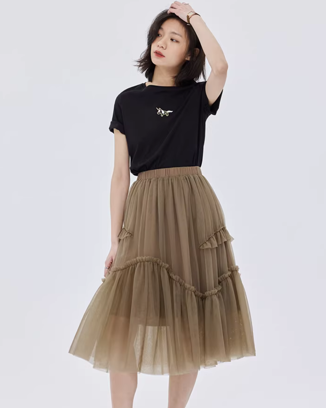 Ruffled Mid-Length Skirt SHN0028