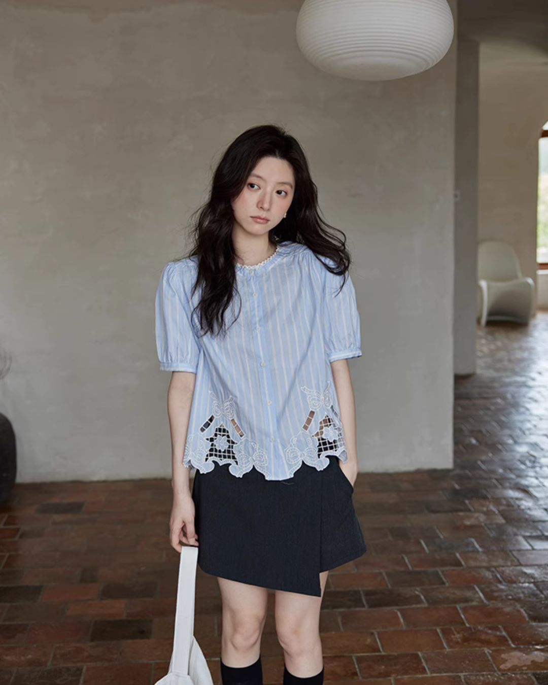 Puff Sleeve Striped Shirt SMS0007