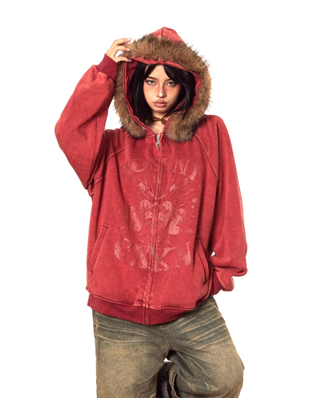 Fur Hood Zip-Up Hoodie BLB0007