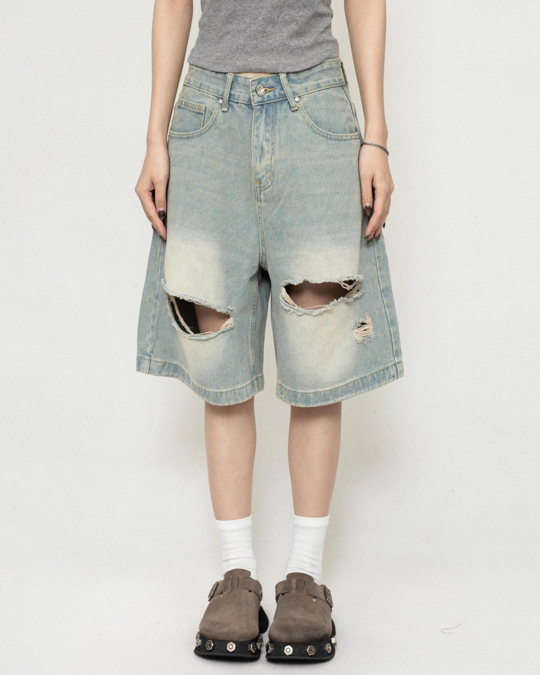 Damaged Wide Denim Pants ZRS0041