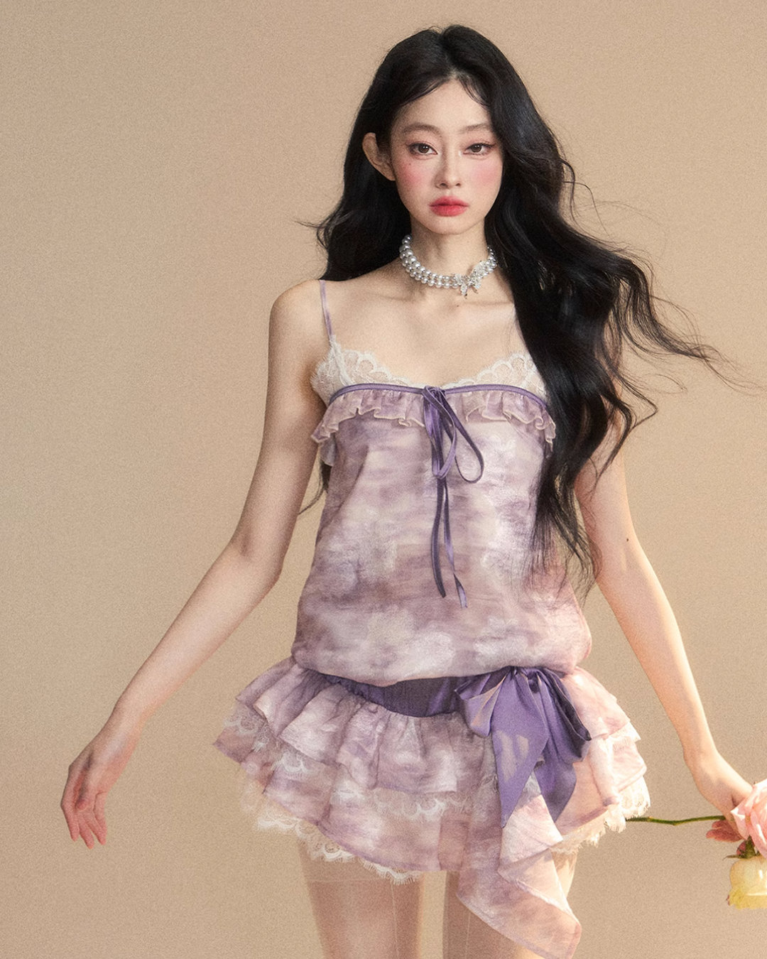 French Purple Frill Dress LAS0021