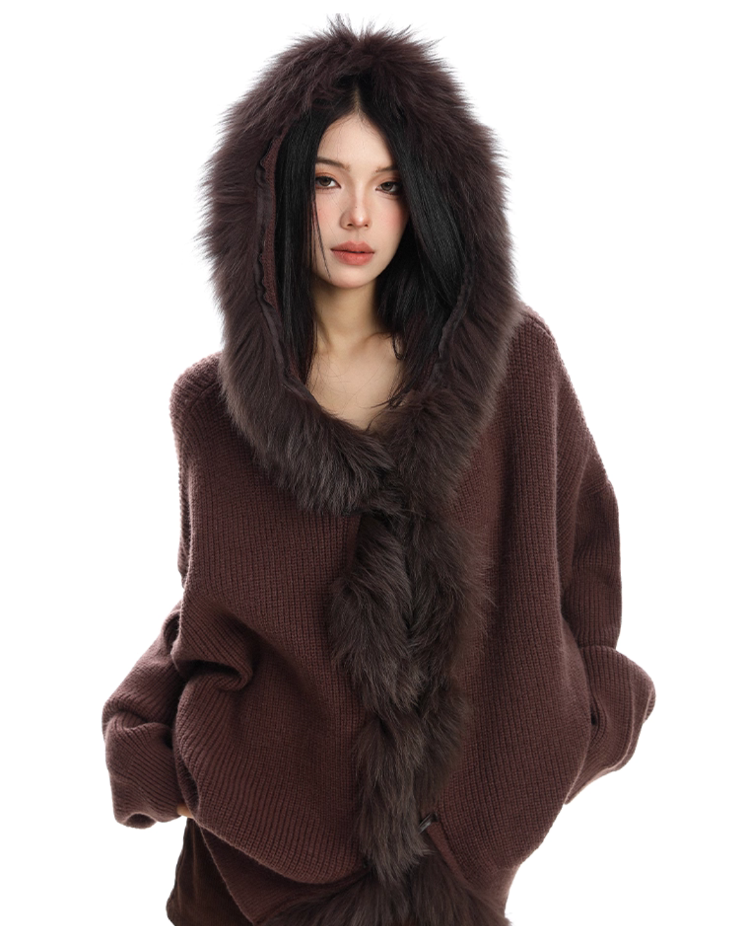 Fur Hood Zip Up Knit BGS0018