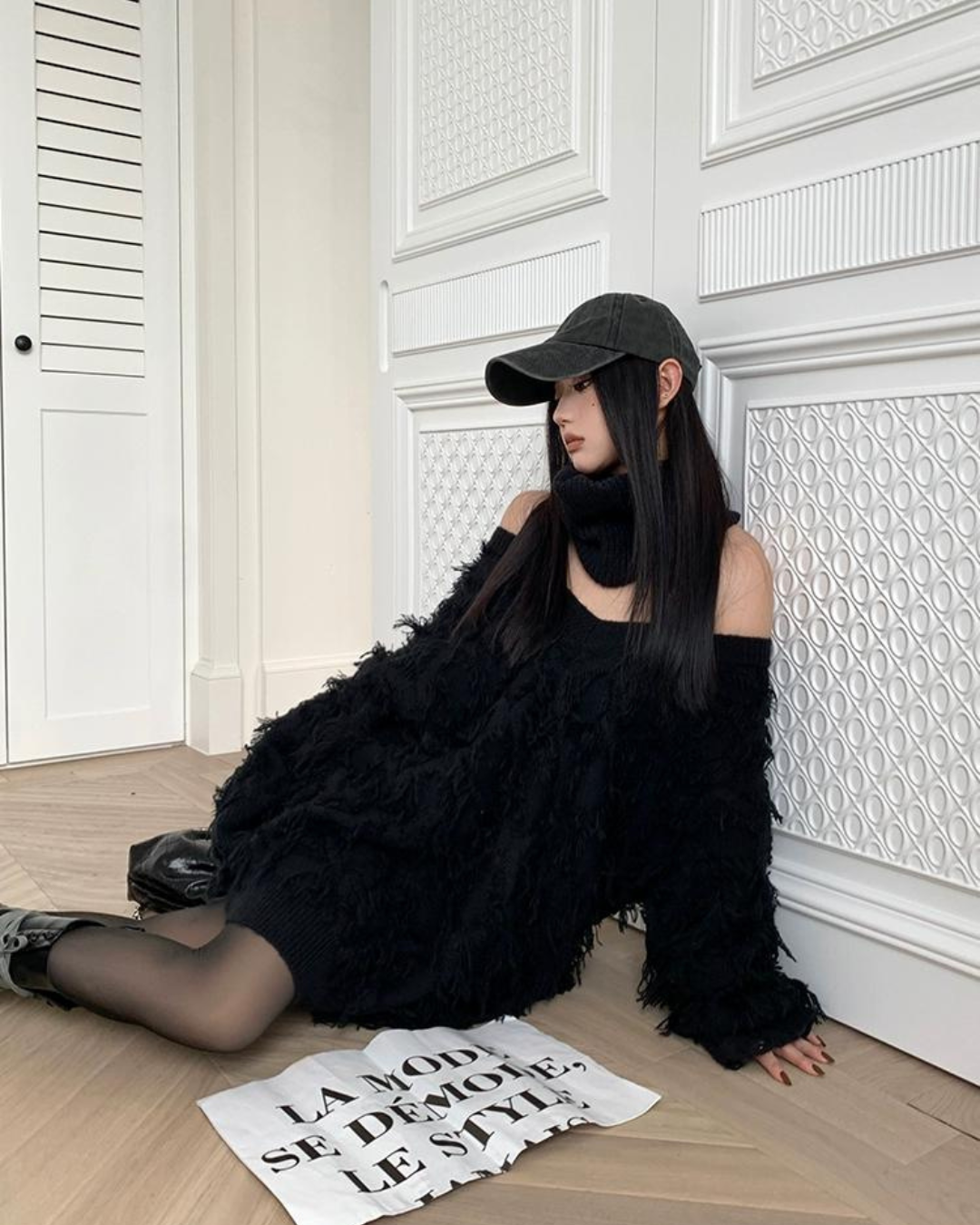 Off The Shoulder Fur Knit Tops IMC0006
