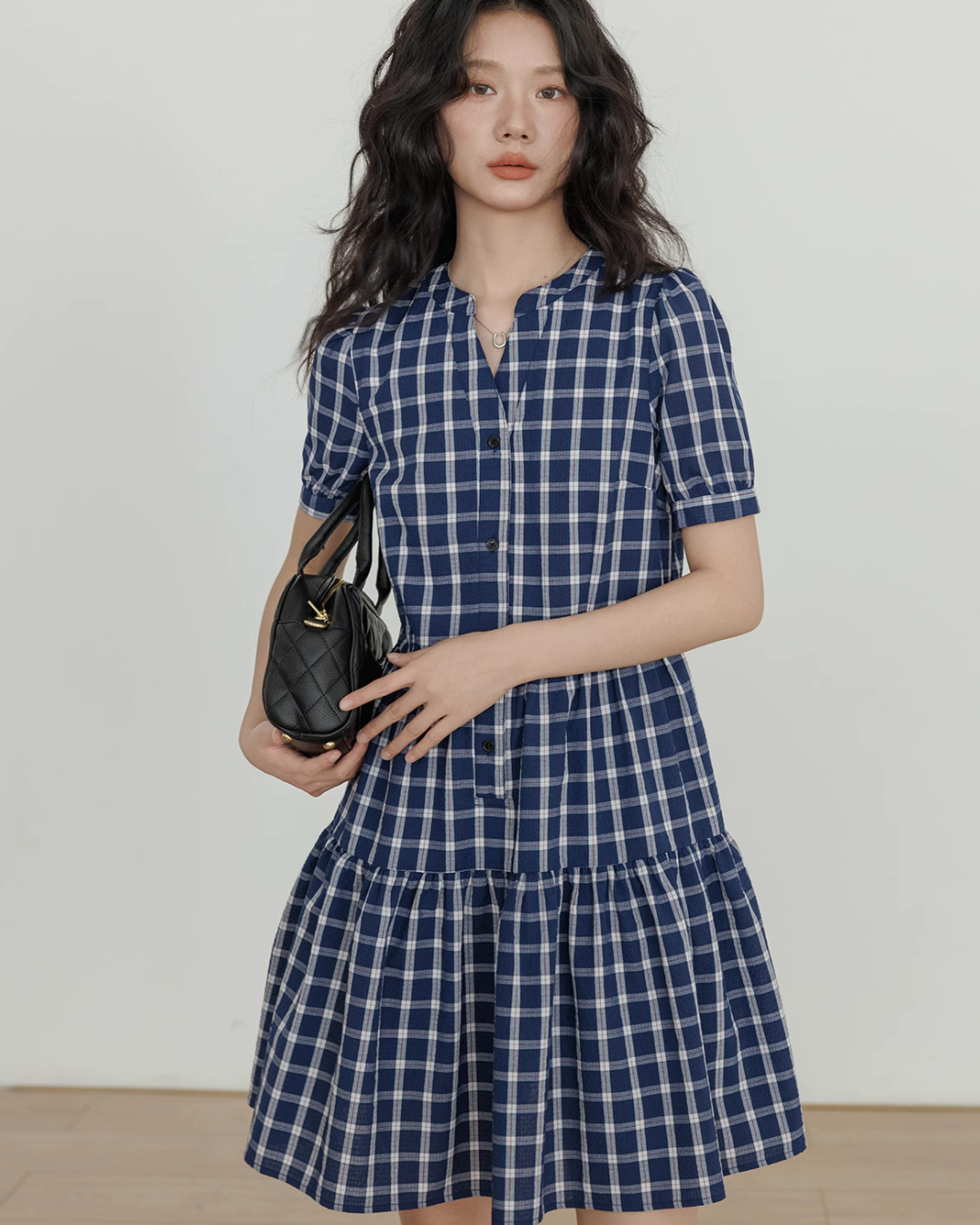 Tiered Check Shirt Dress VAS0086