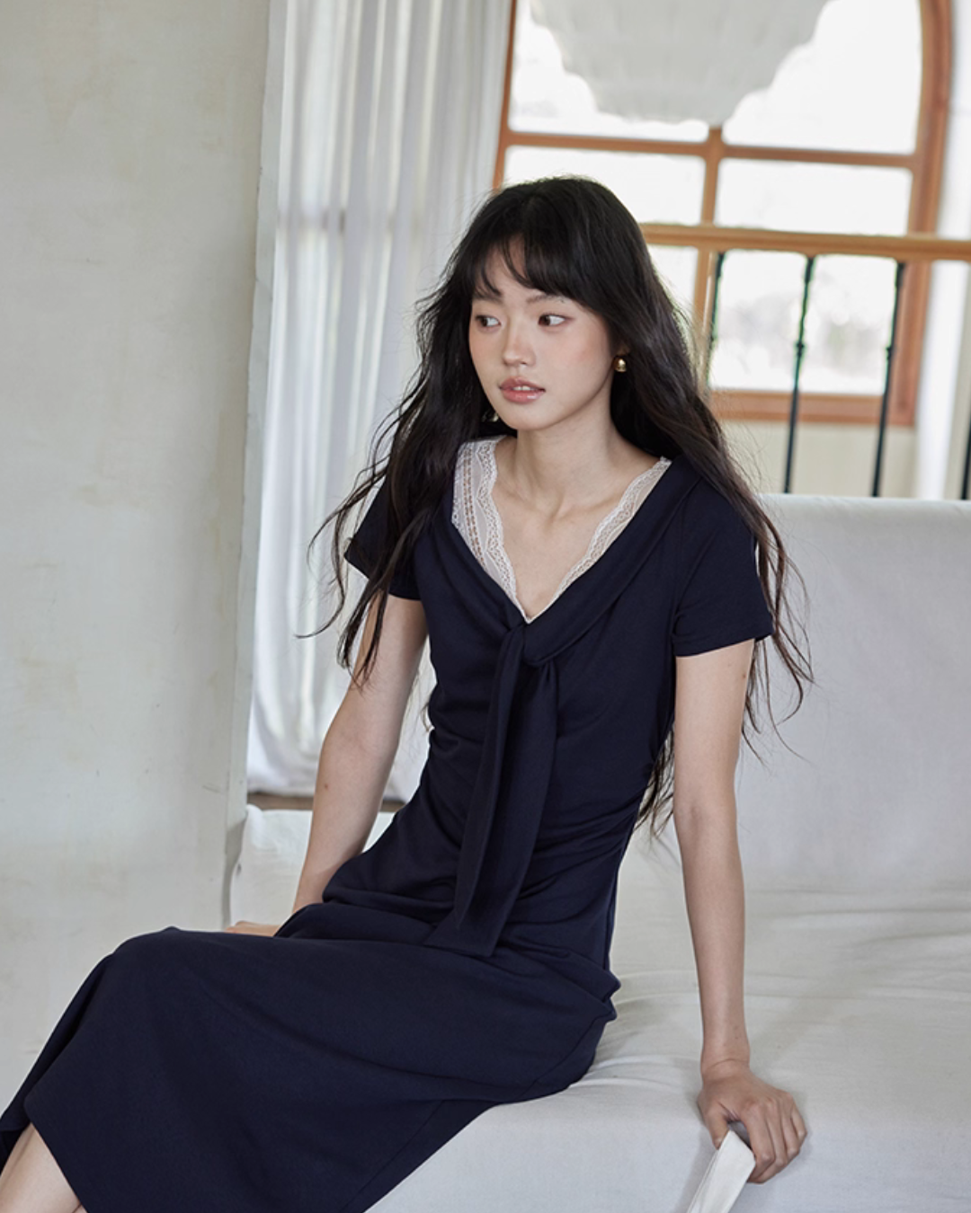 V-neck Navy Blue Dress SMS0025