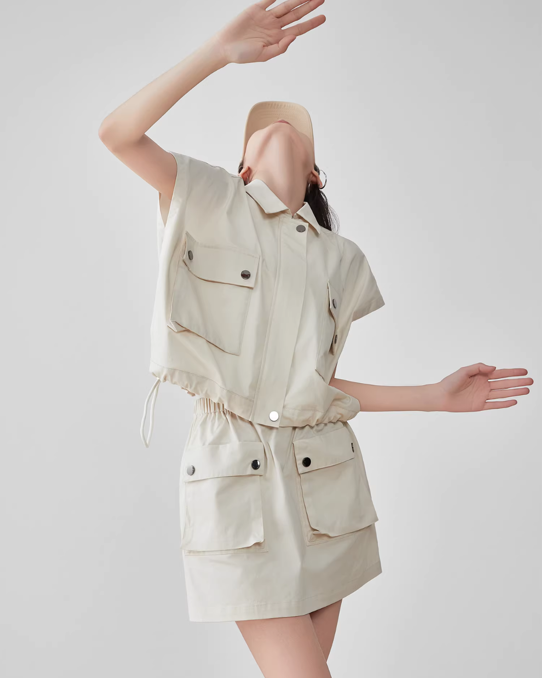 Pocket Drop Shoulder Vest / Half Skirt FER0089