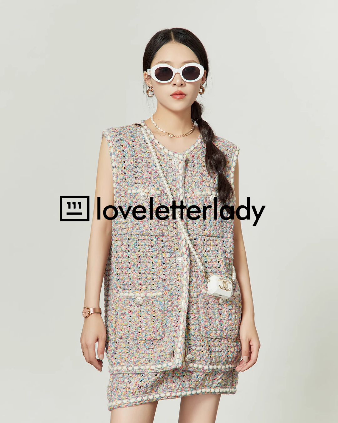 Tweed Knit Vest / Knit Skirt LLA0420