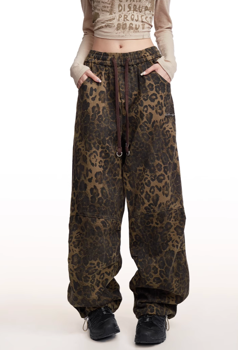 Leopard Print Banding Wide Pants RSM0001