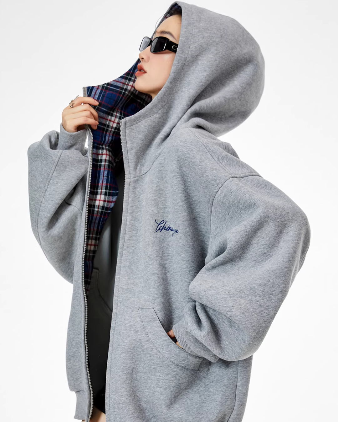 Retro Plaid Stitched Zip Hoodie ICM0069