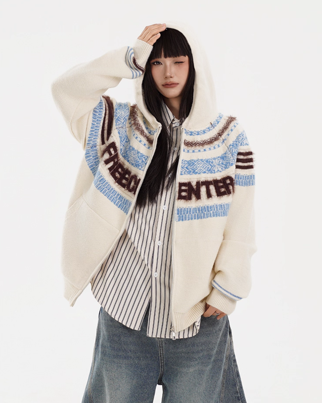 Fur Hood Retro Knit Cardigan FEC0002