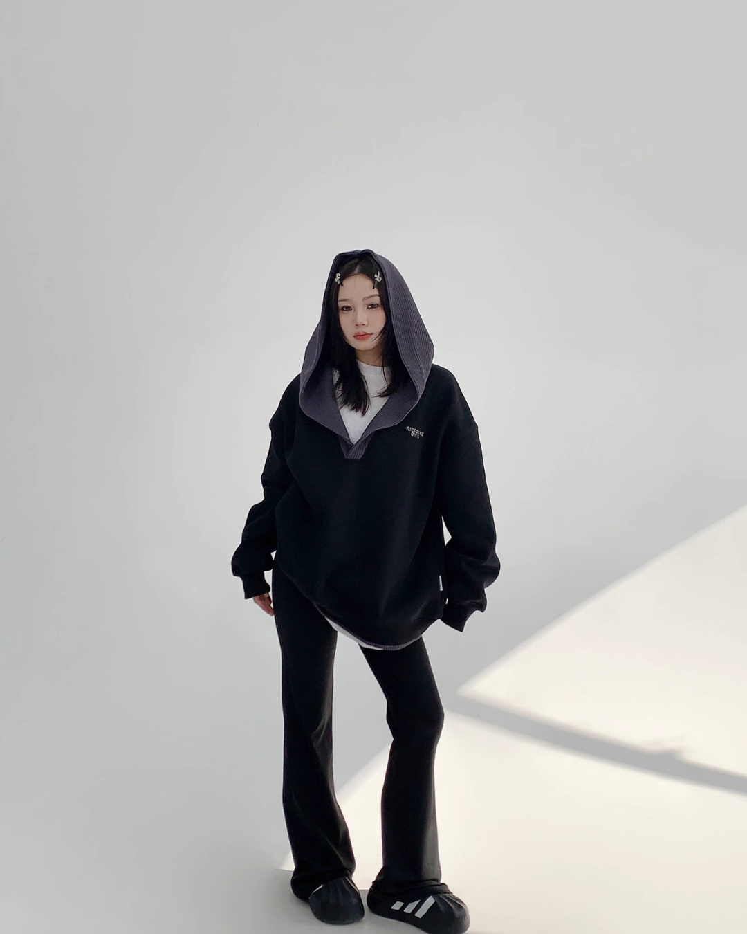 V-Neck Hood Loose Knit YLS0768
