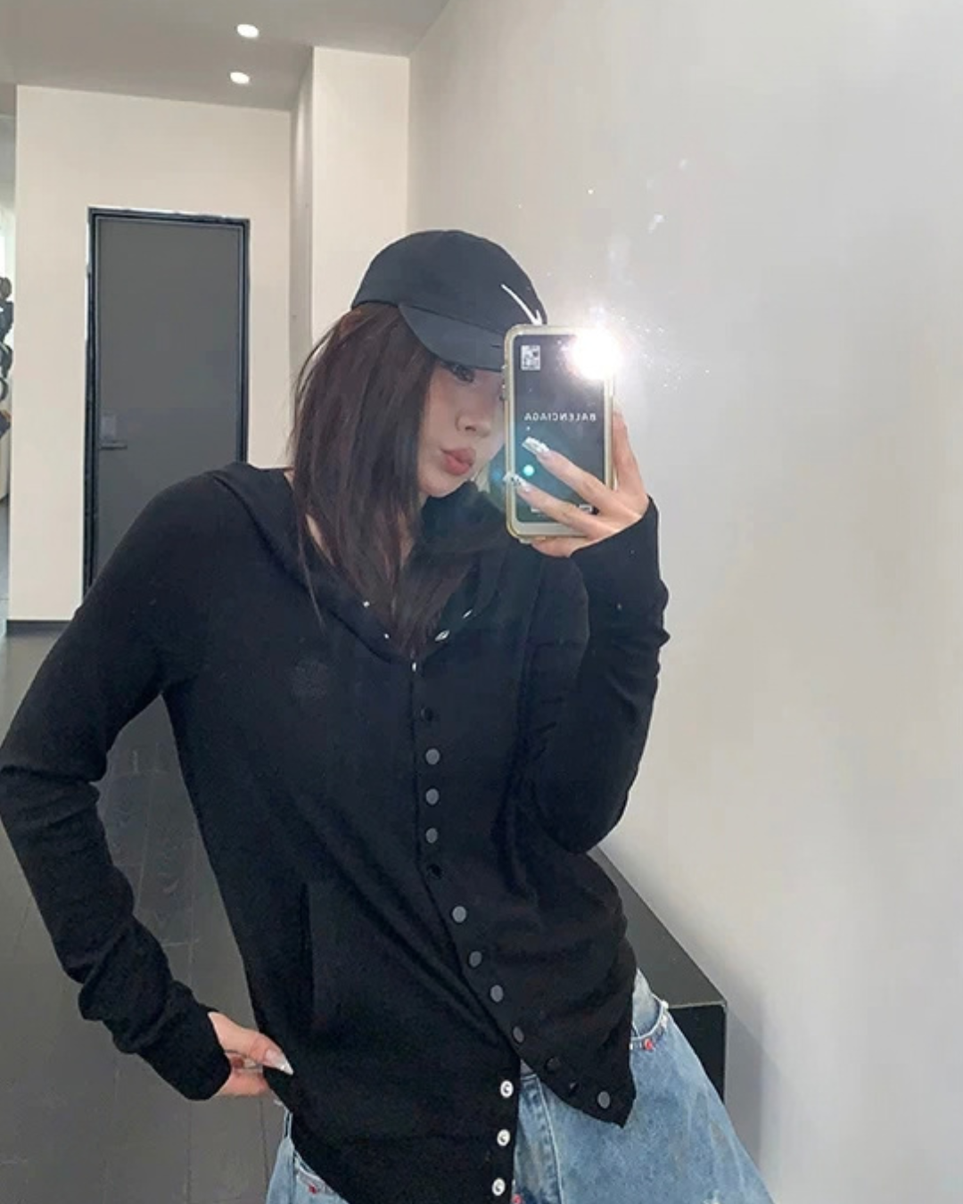 Snap Button Hooded Cardigan YLS1039