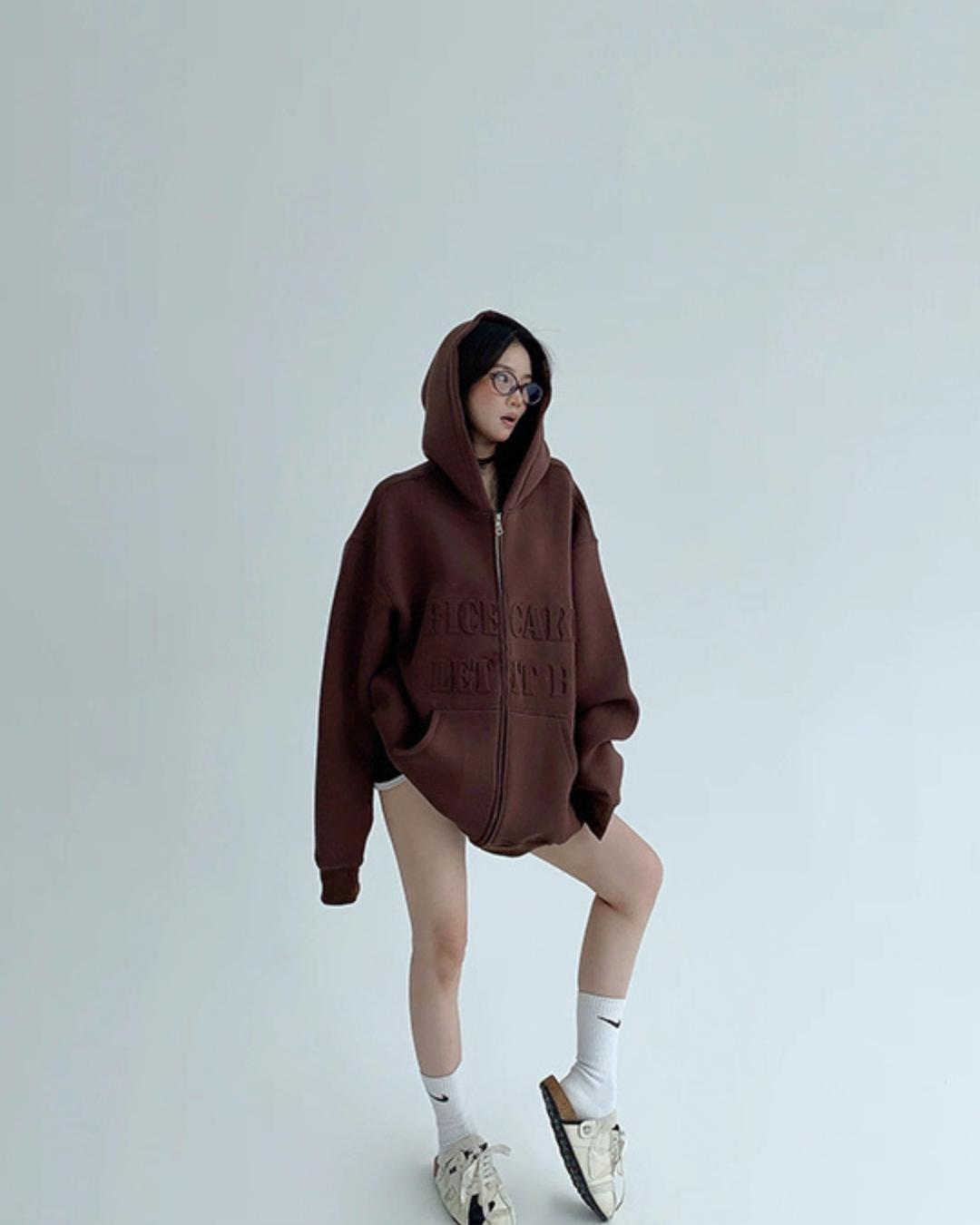 Embossed Logo Zip Hoodie YLS0910