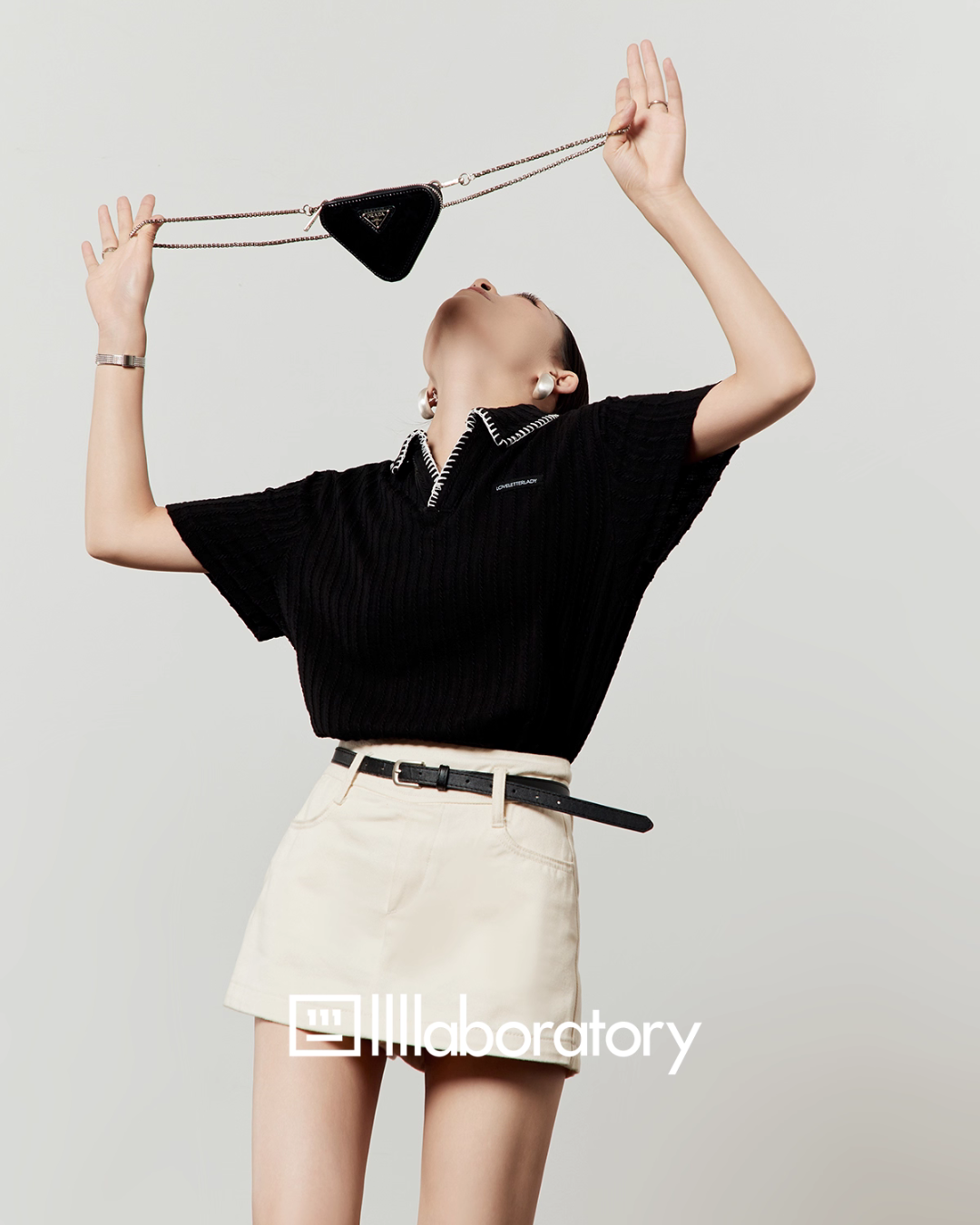 Polo Knit Relax Tops / Stripe Pleated Skirt LLA0490