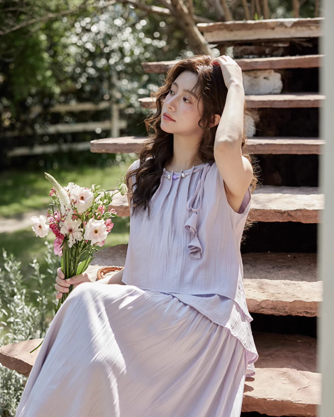 Asymmetrical Tiered Dress / Summer Knit Cardigan SMS0001
