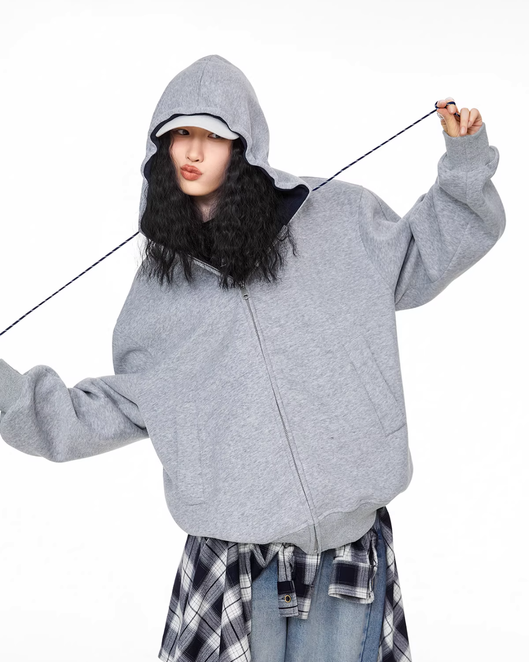 Oversized Drawstring Full Zip Hoodie ICM0073