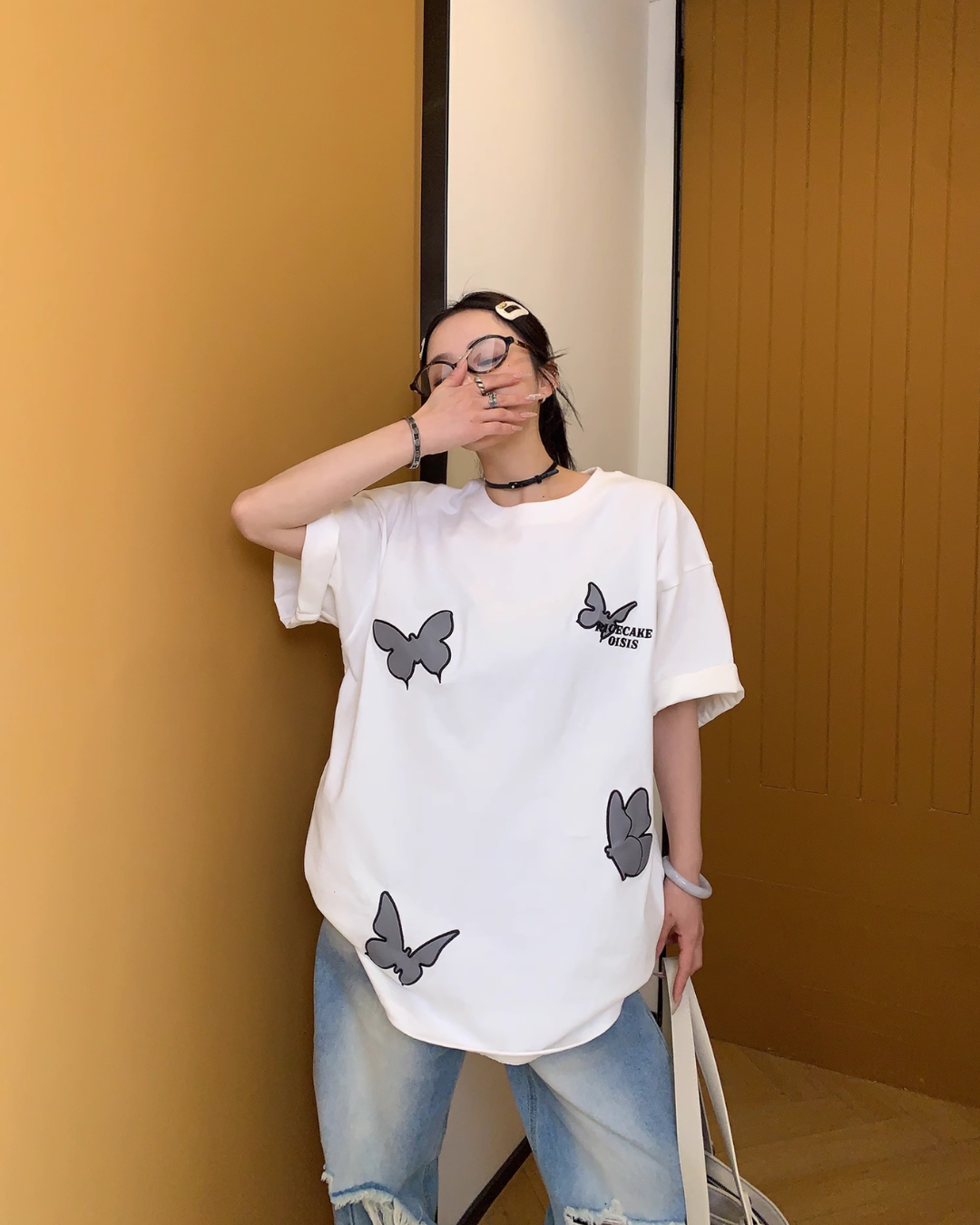 Butterfly Patch Short Sleeve T-Shirt YLS0836