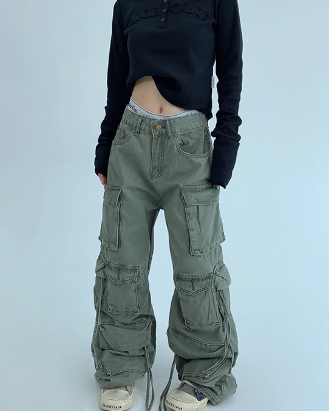 Pocket Design Wide Cargo Pants YLS0889