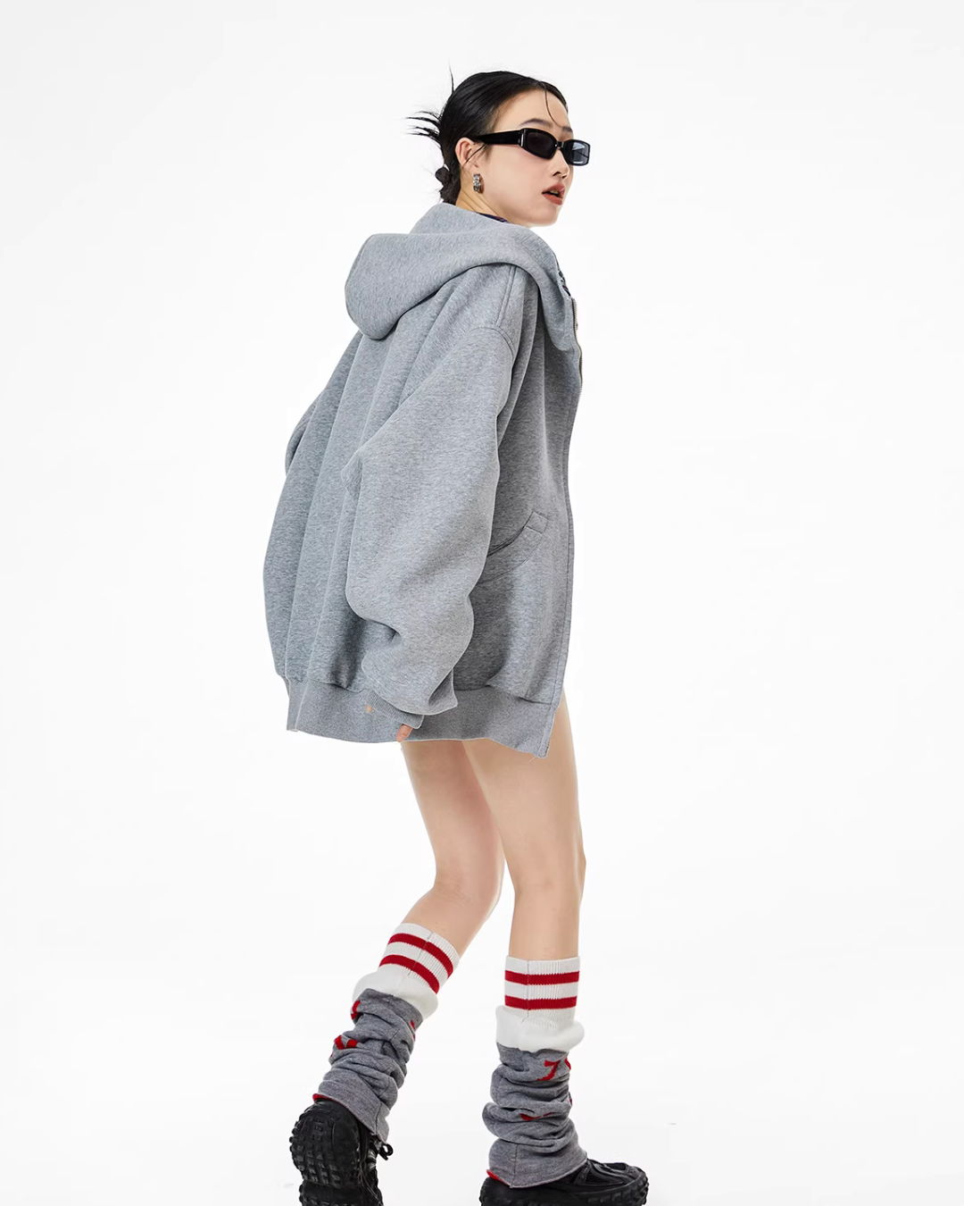 Retro Plaid Stitched Zip Hoodie ICM0069