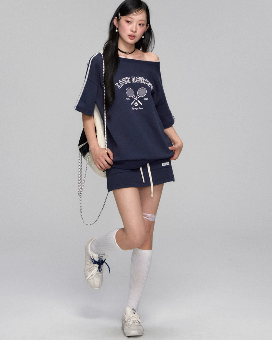 One Shoulder Sweat Top / Sweat Mini Skirt ASG0044