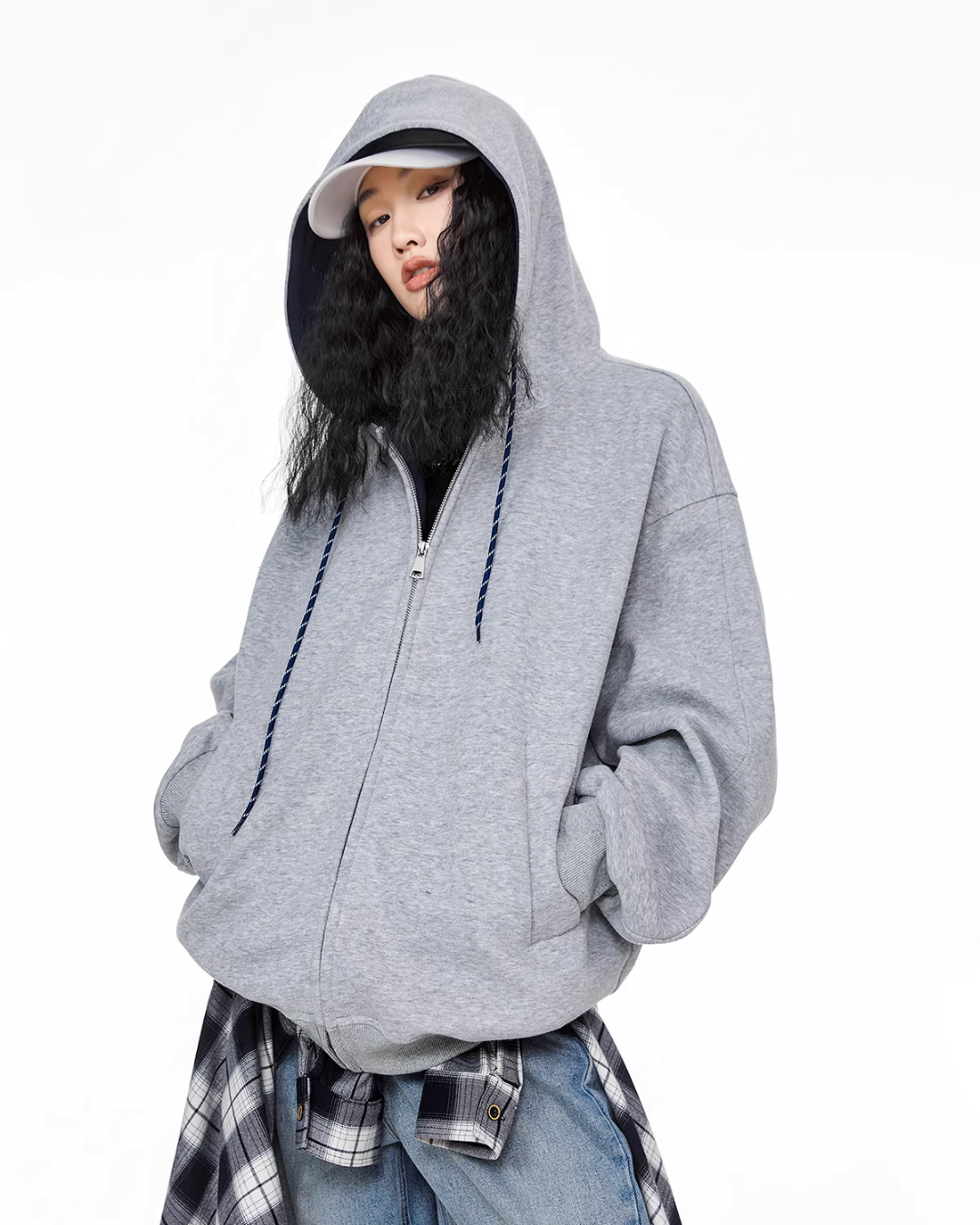 Oversized Drawstring Full Zip Hoodie ICM0073