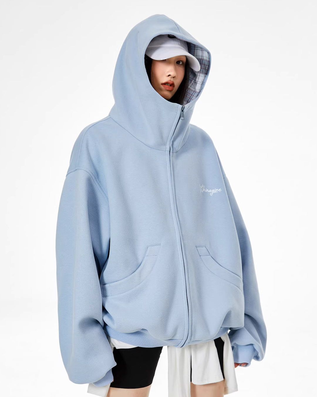 Retro Plaid Stitched Zip Hoodie ICM0069