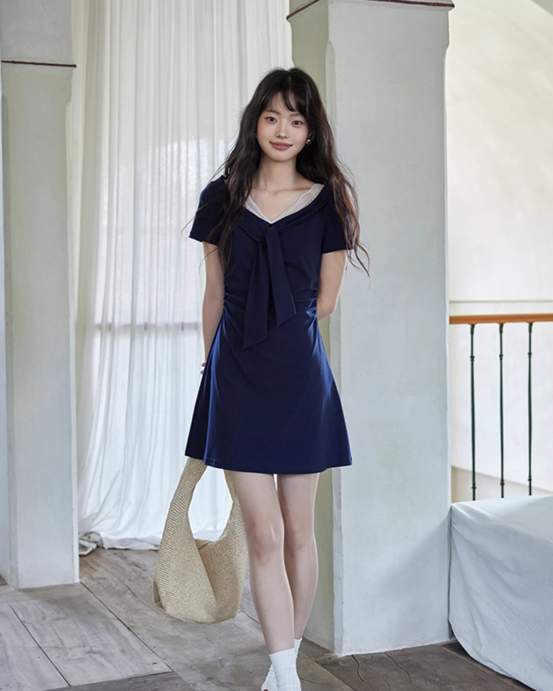 V-neck Navy Blue Dress SMS0025