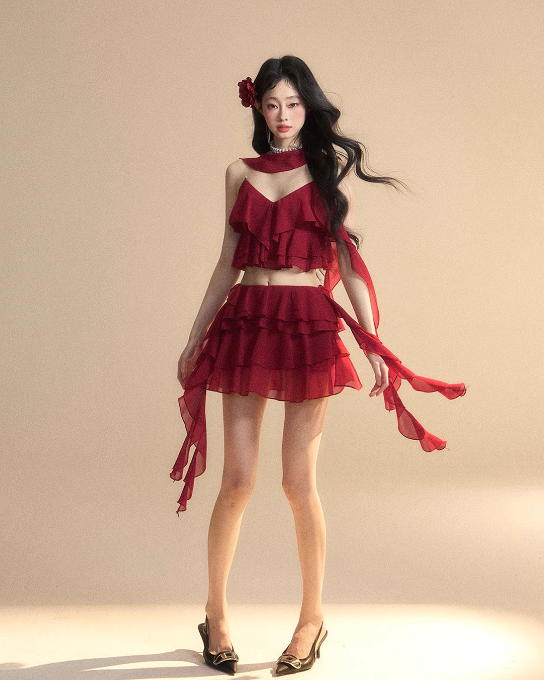 Chiffon Ruffle Tops / Chiffon Skirts LAS0019