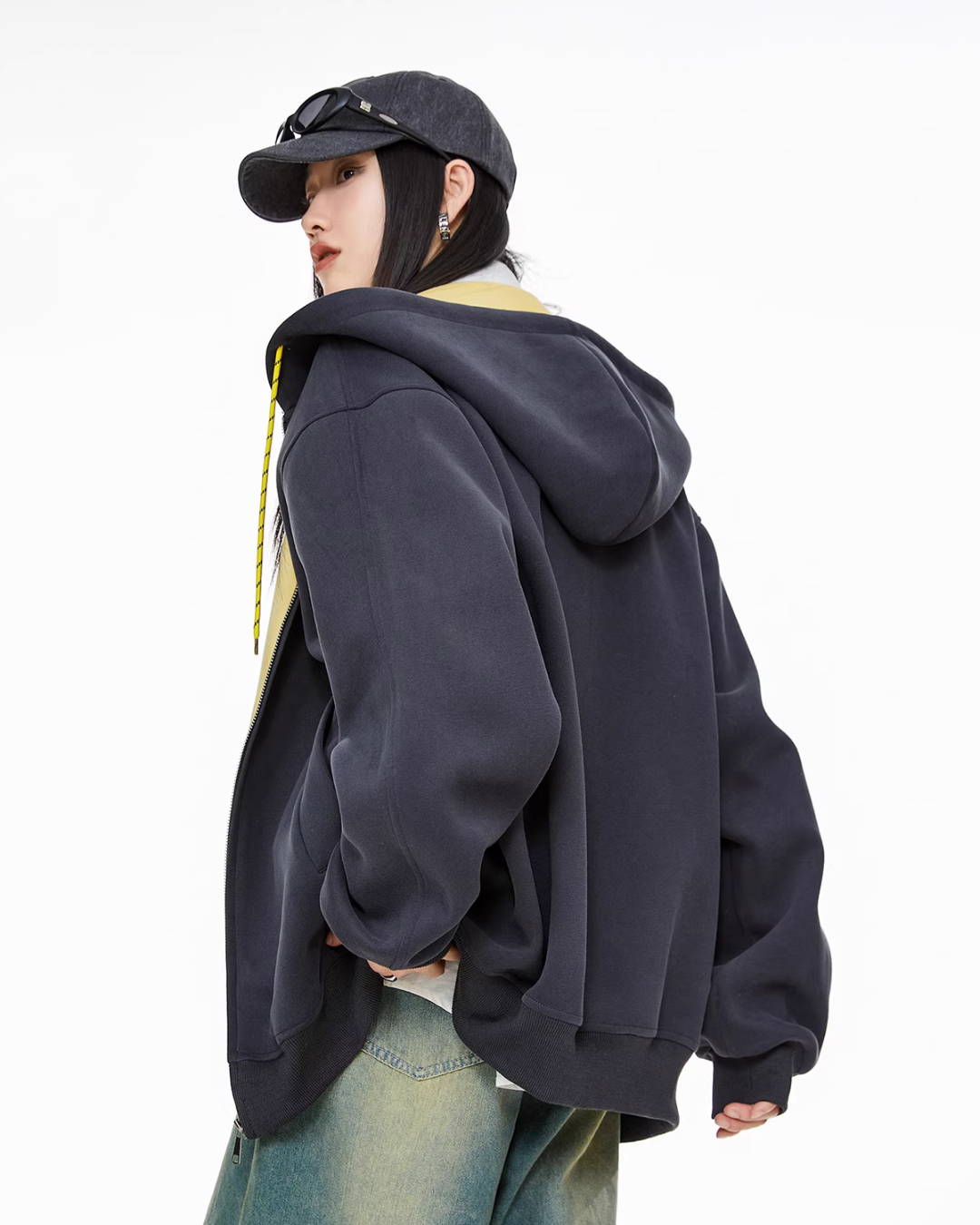 Oversized Drawstring Full Zip Hoodie ICM0073