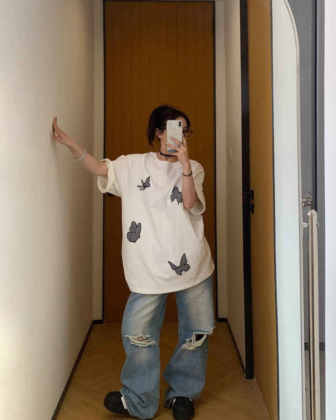 Butterfly Patch Short Sleeve T-Shirt YLS0836