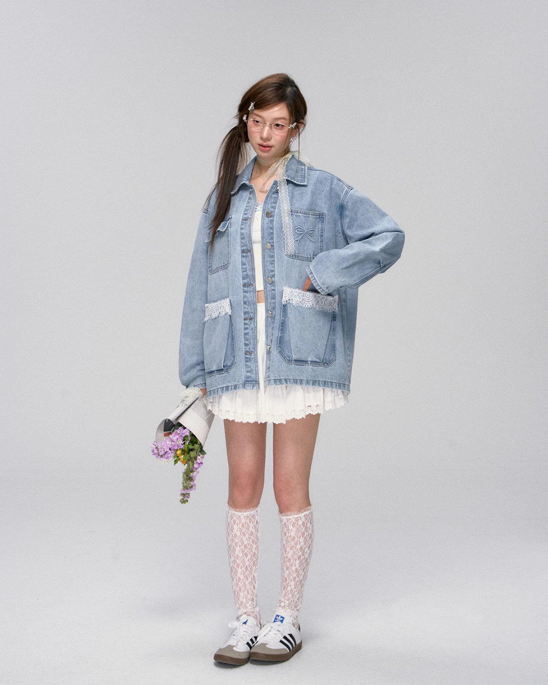 Lace Pocket Denim Jacket / Cropped Lace Camisole ASG0029