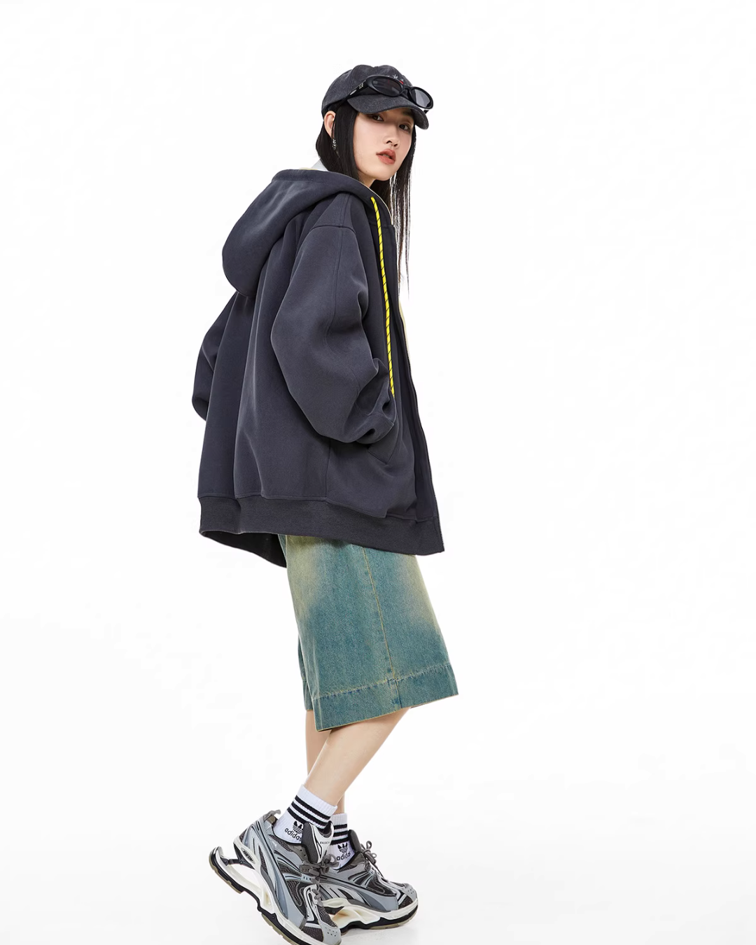 Oversized Drawstring Full Zip Hoodie ICM0073