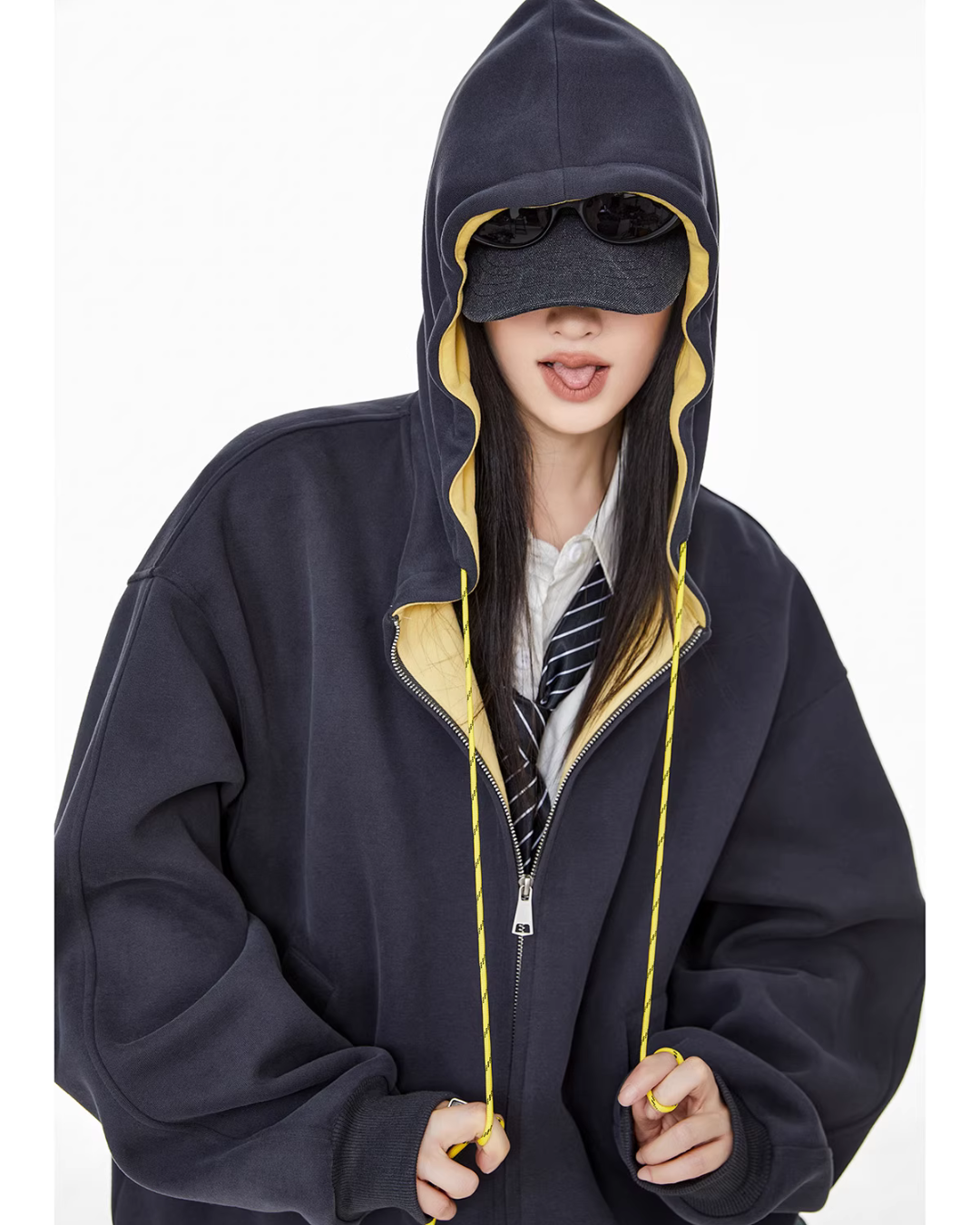 Oversized Drawstring Full Zip Hoodie ICM0073