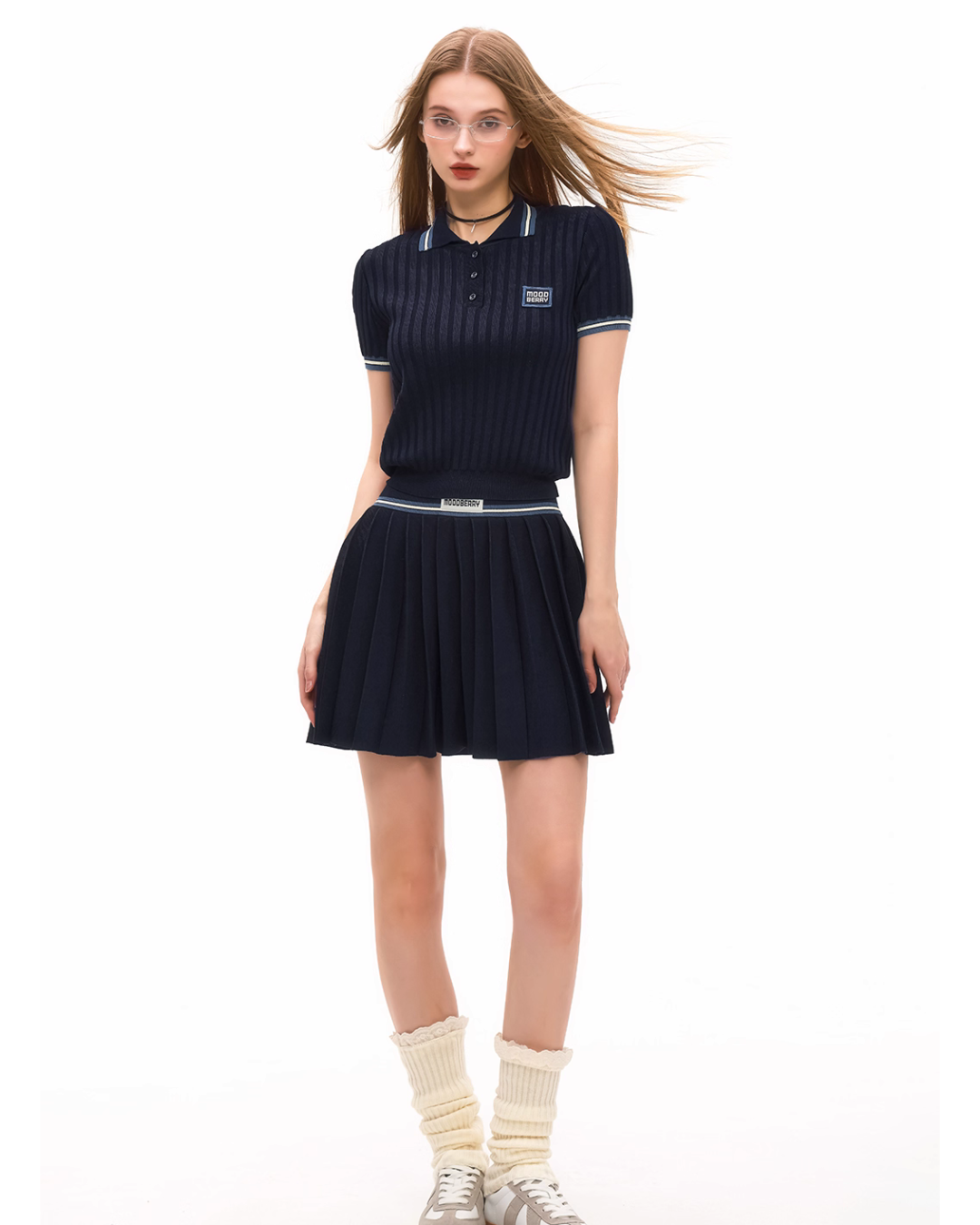 Polo Rib Knit Top / Pleated Skirt MDB0001