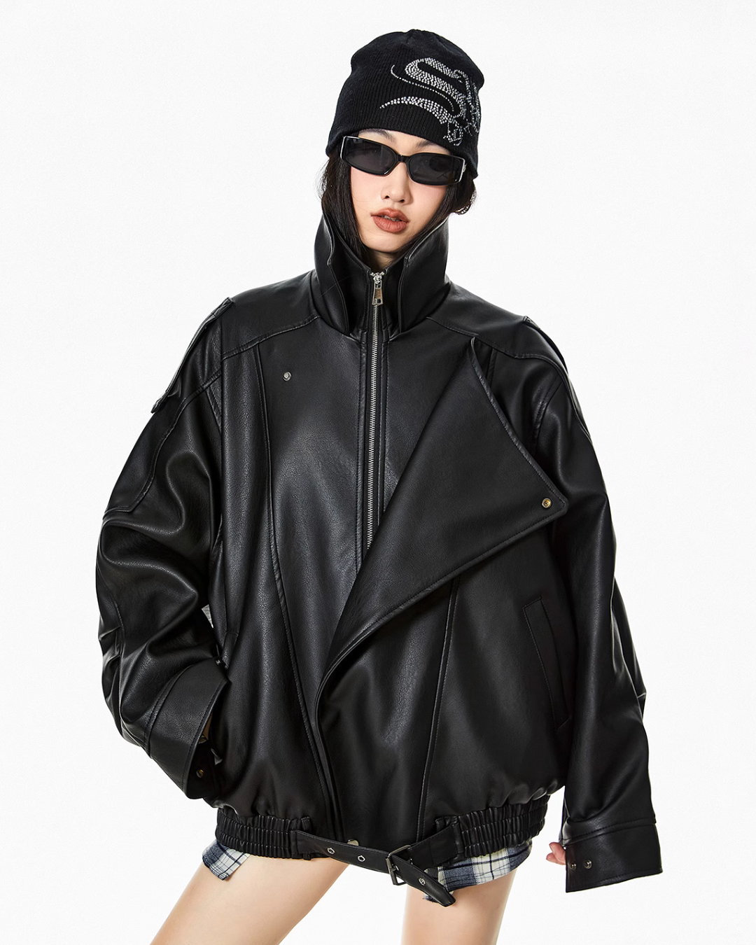 Stand Collar Volume Leather Jacket ICM0063