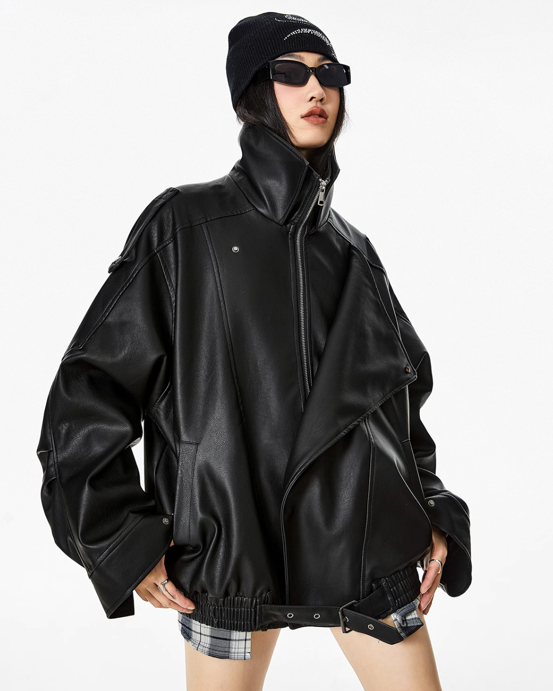 Stand Collar Volume Leather Jacket ICM0063