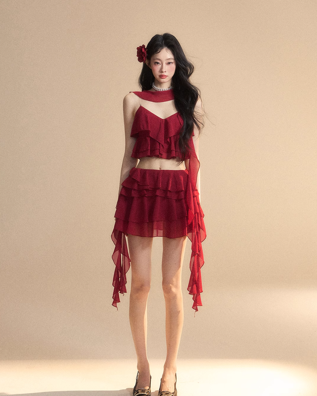 Chiffon Ruffle Tops / Chiffon Skirts LAS0019